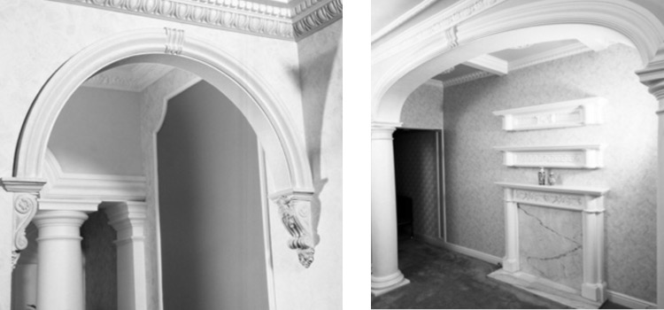 plaster corbelled arch and wide plaster arch